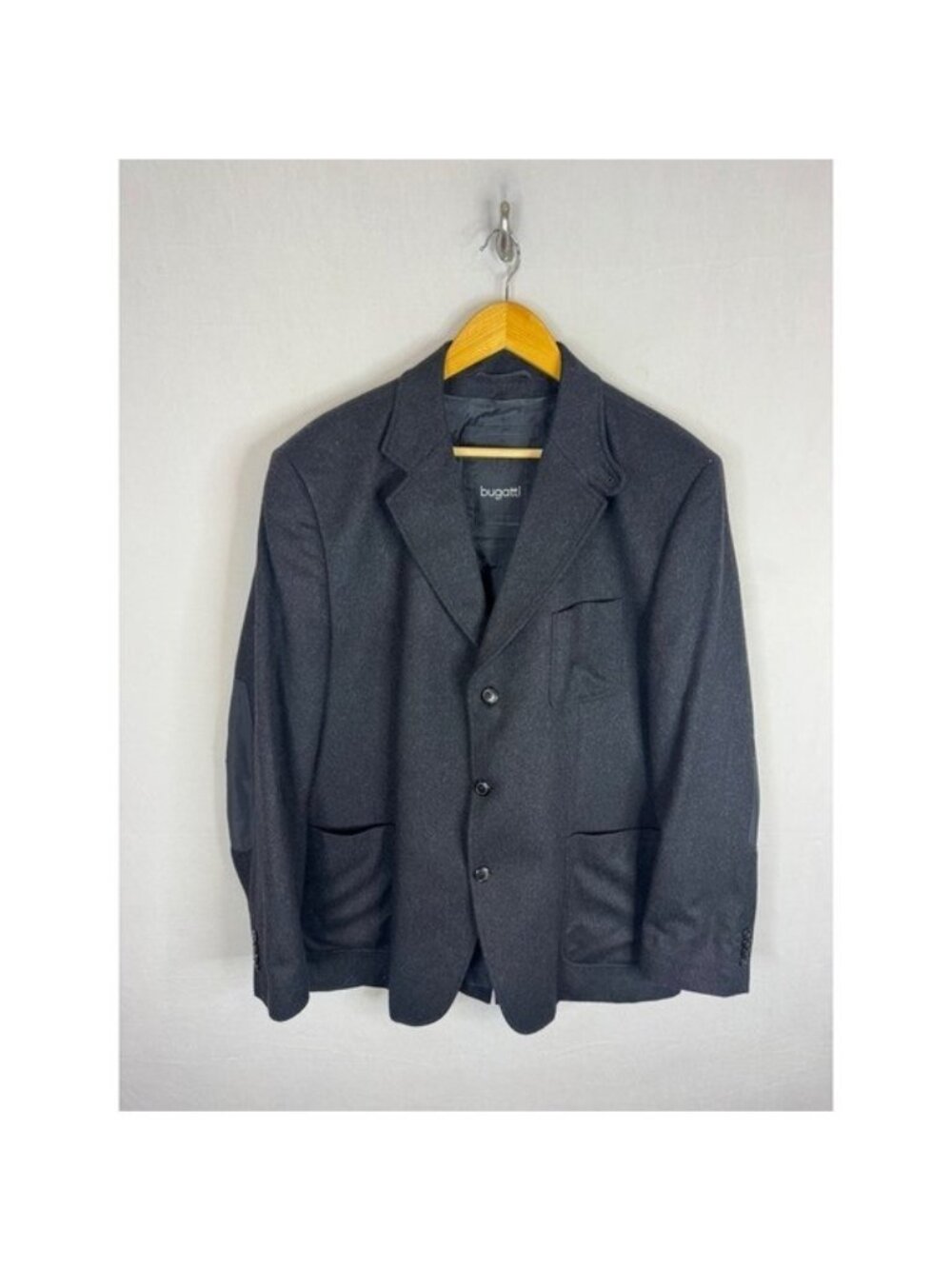 Bugatti Mens Wool Cashmere Blend Blazer Jacket Charcoal Grey Elbow Patches 46R
